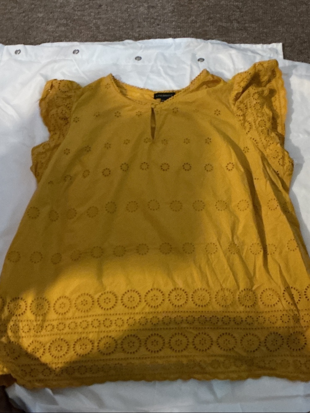 Lane Bryant Mustard Eyelet Flutter Sleeve Blouse